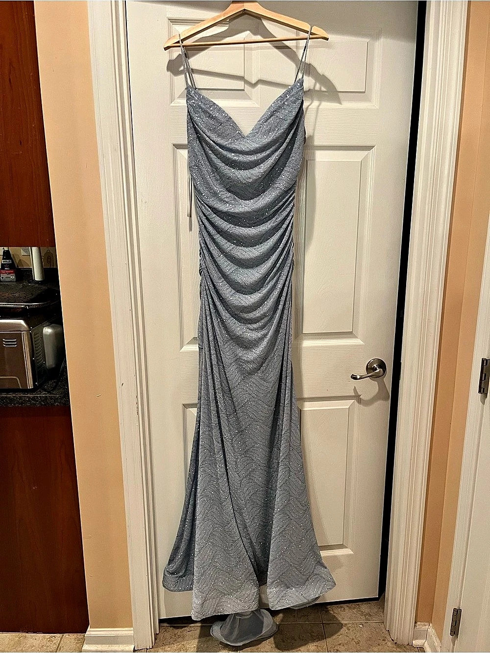 Windsor Ruched Sequin Maxi Dress in light blue Size Large Like New